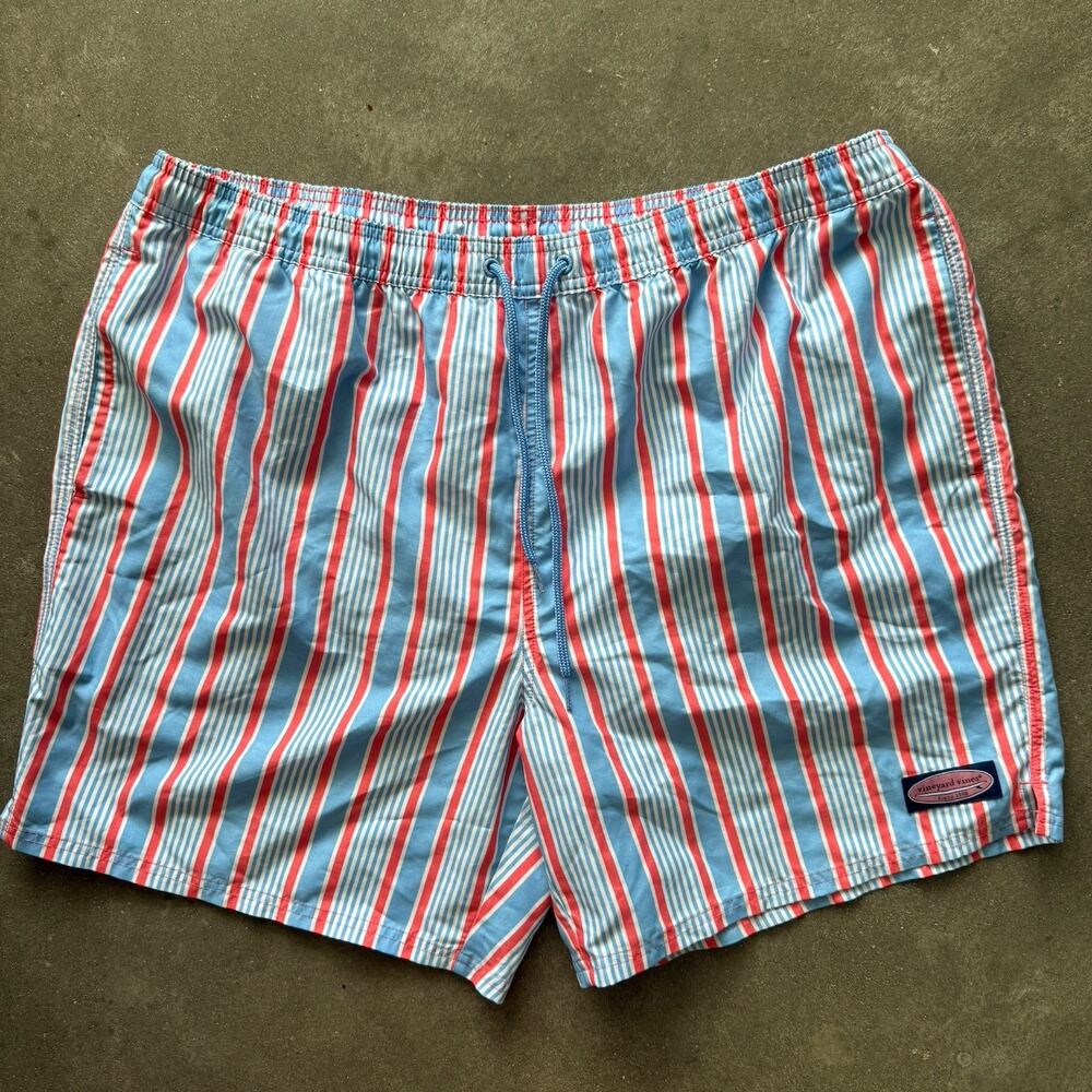 Vineyard Vines Swim Trunks Mens XL Blue And Red Stripe Chappy Boardshorts lined